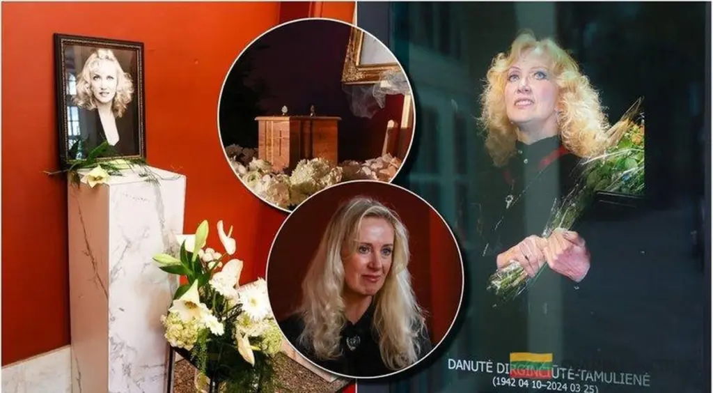 Ostatnie pożegnanie z primadonną: urna Danuty Dirginčiūtė-Tamulienė w otoczeniu białych kwiatów